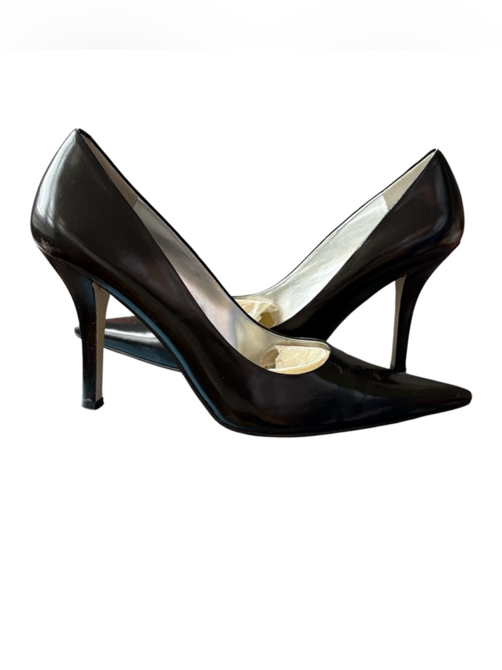 👠NINE WEST Freda Black Leather Pointed-Toe Stiletto Pumps, Sz 10M EUC